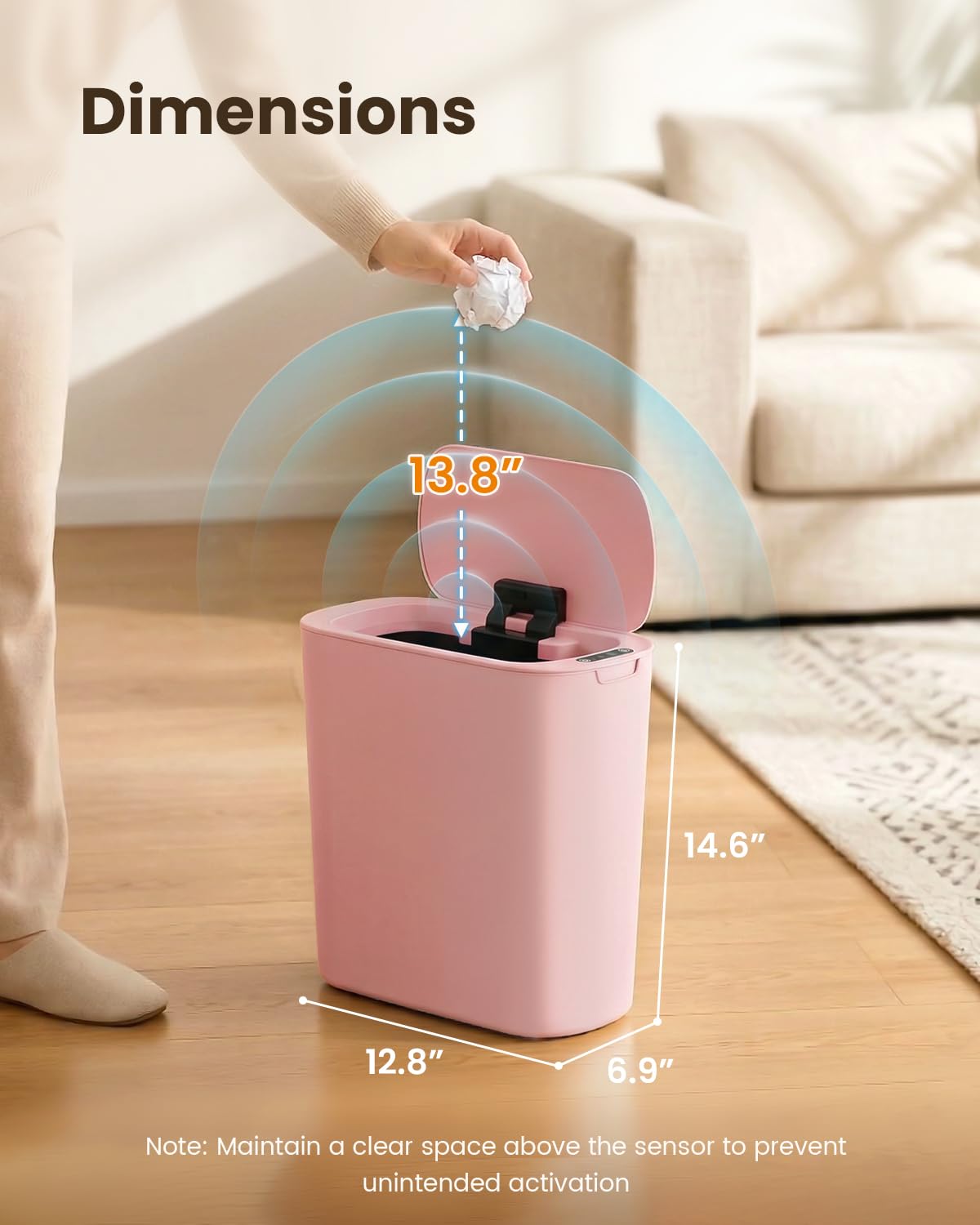 Cesun 5 Gallon Automatic Bathroom Trash Can with Lid, Pink, Touchless