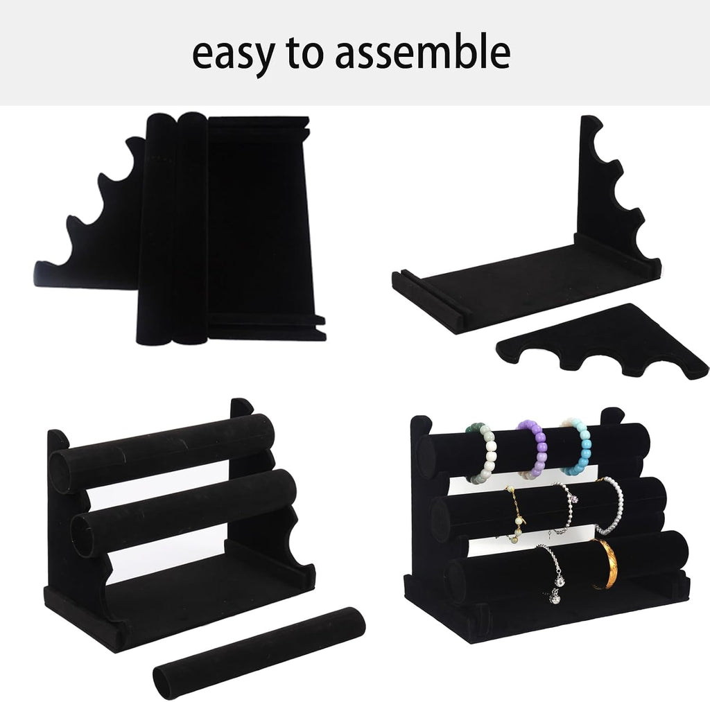 Bracelet Display Stand Organizer, 3 Tier Hand Display for Jewelry Detachable Velvet Watch Anklet Rack to Sell(Black)