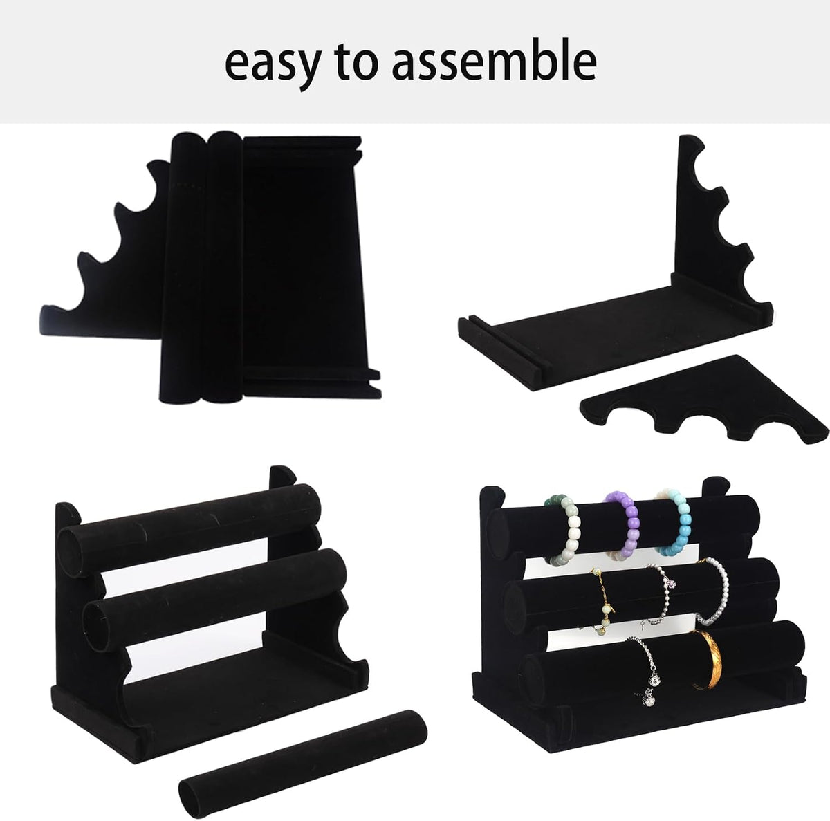 Bracelet Display Stand Organizer, 3 Tier Hand Display for Jewelry Detachable Velvet Watch Anklet Rack to Sell(Black)