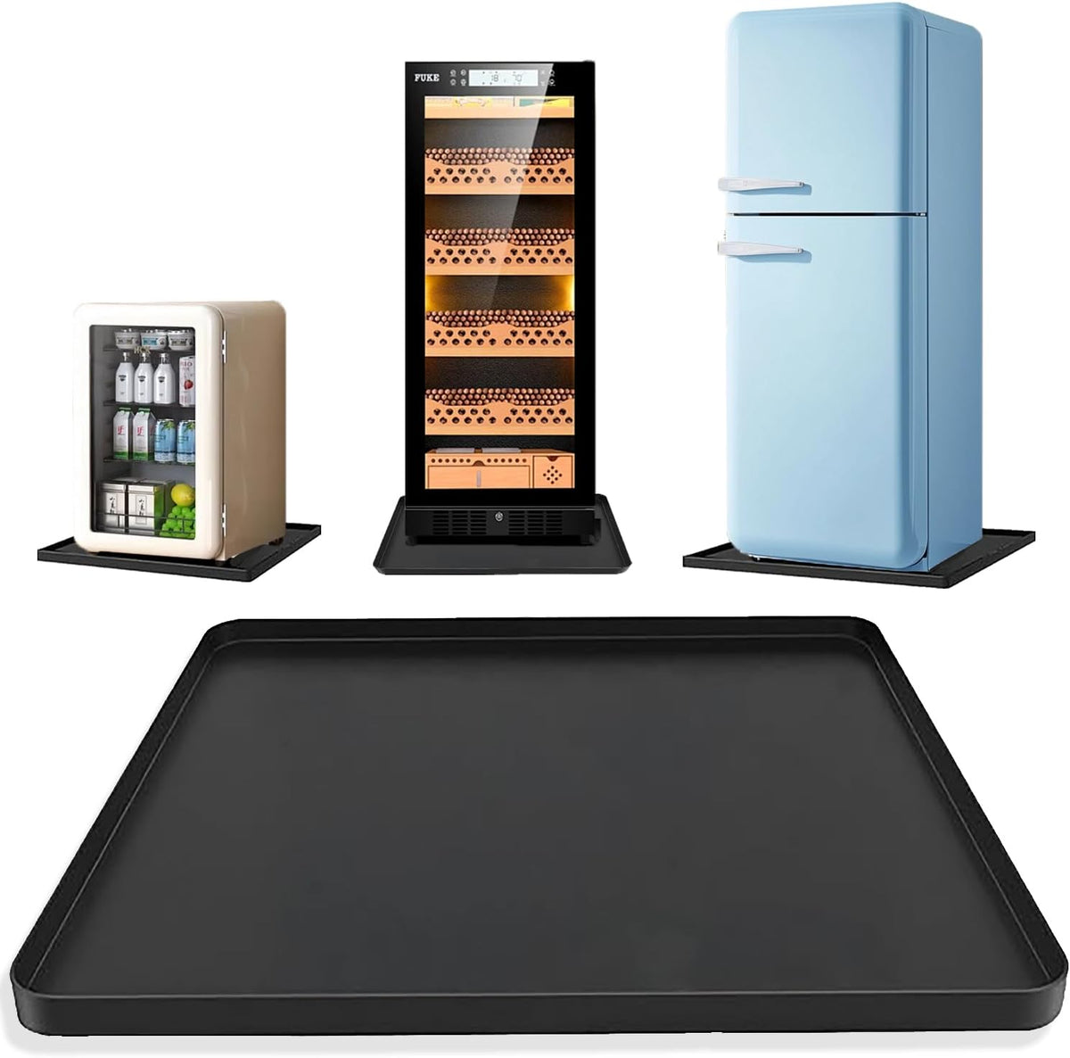 Silicone Mini Fridge Mat,19.7x19.7x0.6 Inch Protective Drip Tray with Raised Edge - Leak Proof Floor Guard for Water Dispenser, Washer, Dryer, Pet Bowls - Easy Clean & Foldable