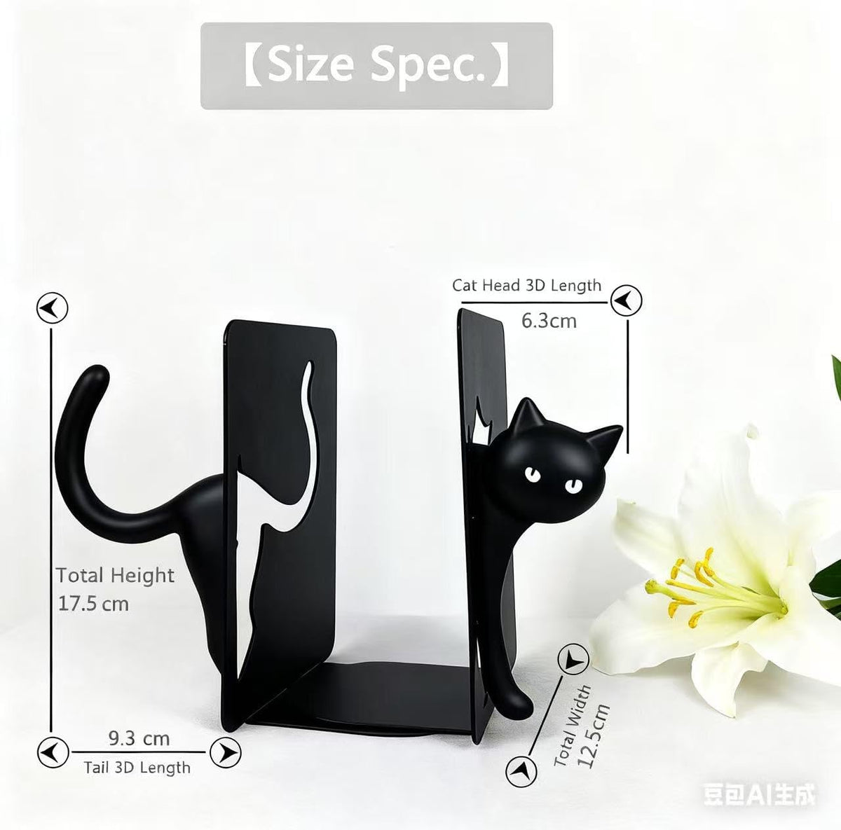 Cat Bookends, Unique Black Decorative Cat Bookends, Heavy Duty Book Holder, Ideal Cat Desk Accessories for Home and Office Decor