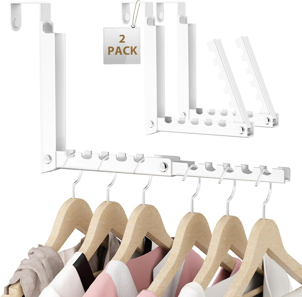BAKON Over The Door Hooks, Small Space Double Folding Portable Over The Door Drying Rack for Laundry, Bathroom, Bedroom, Travel Storage and Drying (2Pack, White)