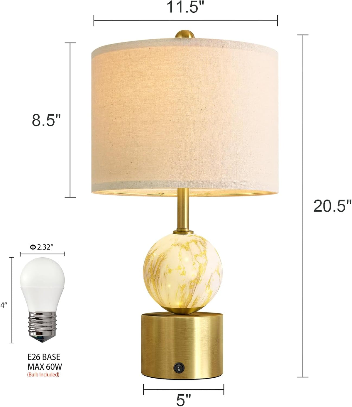 Oneach 20.5" Small Bedside Table Lamps for Bedroom Nightstands, Gold Glass Modern Table Lamps Set of 2 with USB A+C Charging Port, Night Light, Luxury Lamps for Living Room End Table(Bulbs Included)