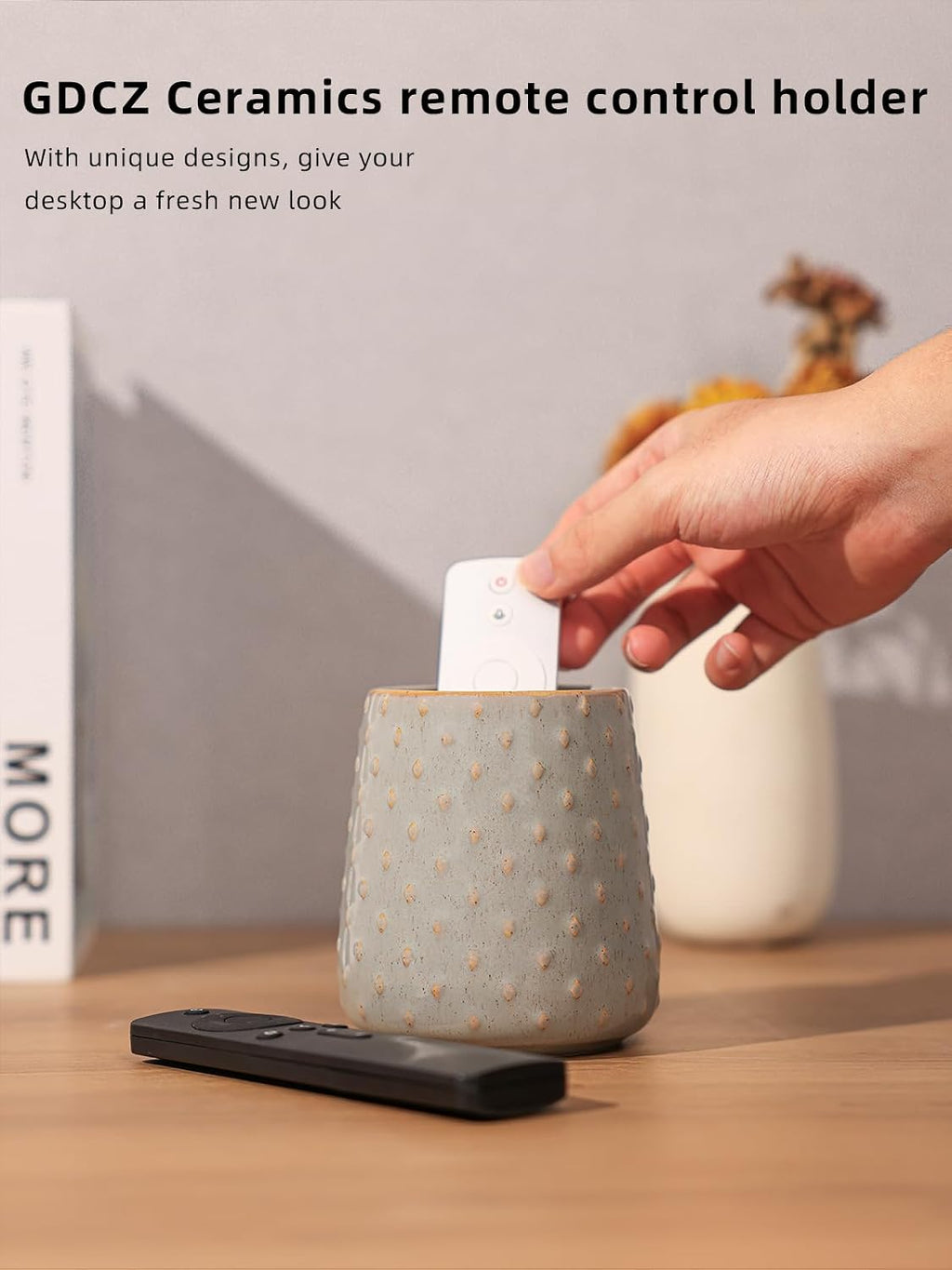 GDCZ Ceramic TV Remote Control Holder, Makeup Brush Pen Holder (Grey)