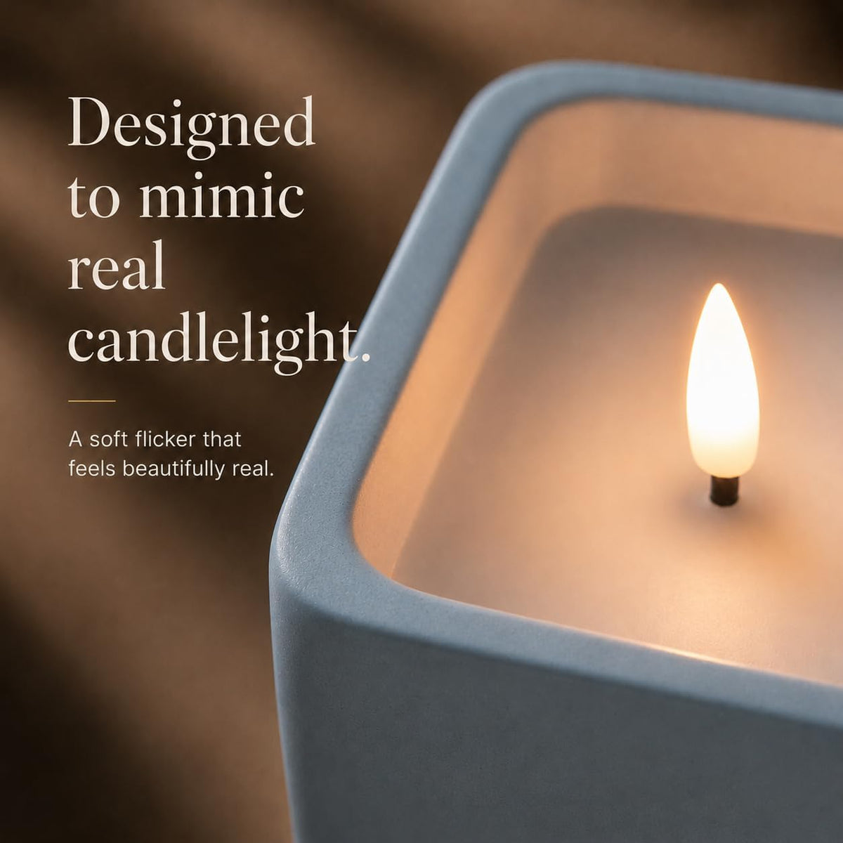 Flameless Candle - Square LED Candle with Real Wax in a Cement Base | Battery Operated, 500+ Hours | Housewarming Gift, Home Décor, Bathroom, Coffee Table (Blue)