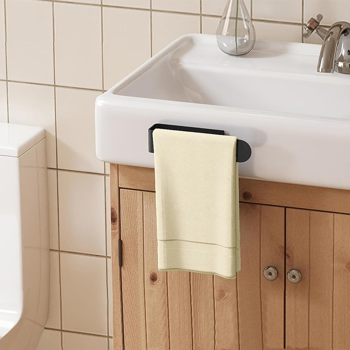 Bethom Adhesive Towel Holder, 8 Inch Hand Towel Racks for Kitchen, Black