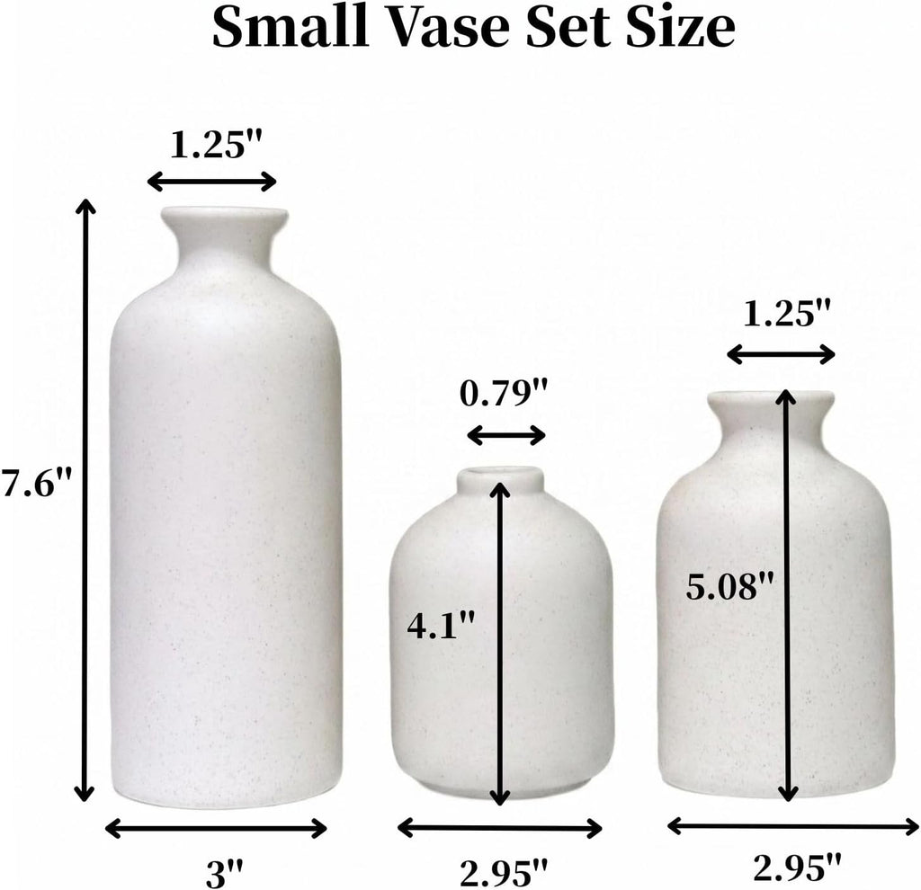 Small White Ceramic Vase Set of 3,Modern Boho Farmhouse Flowers Vases
