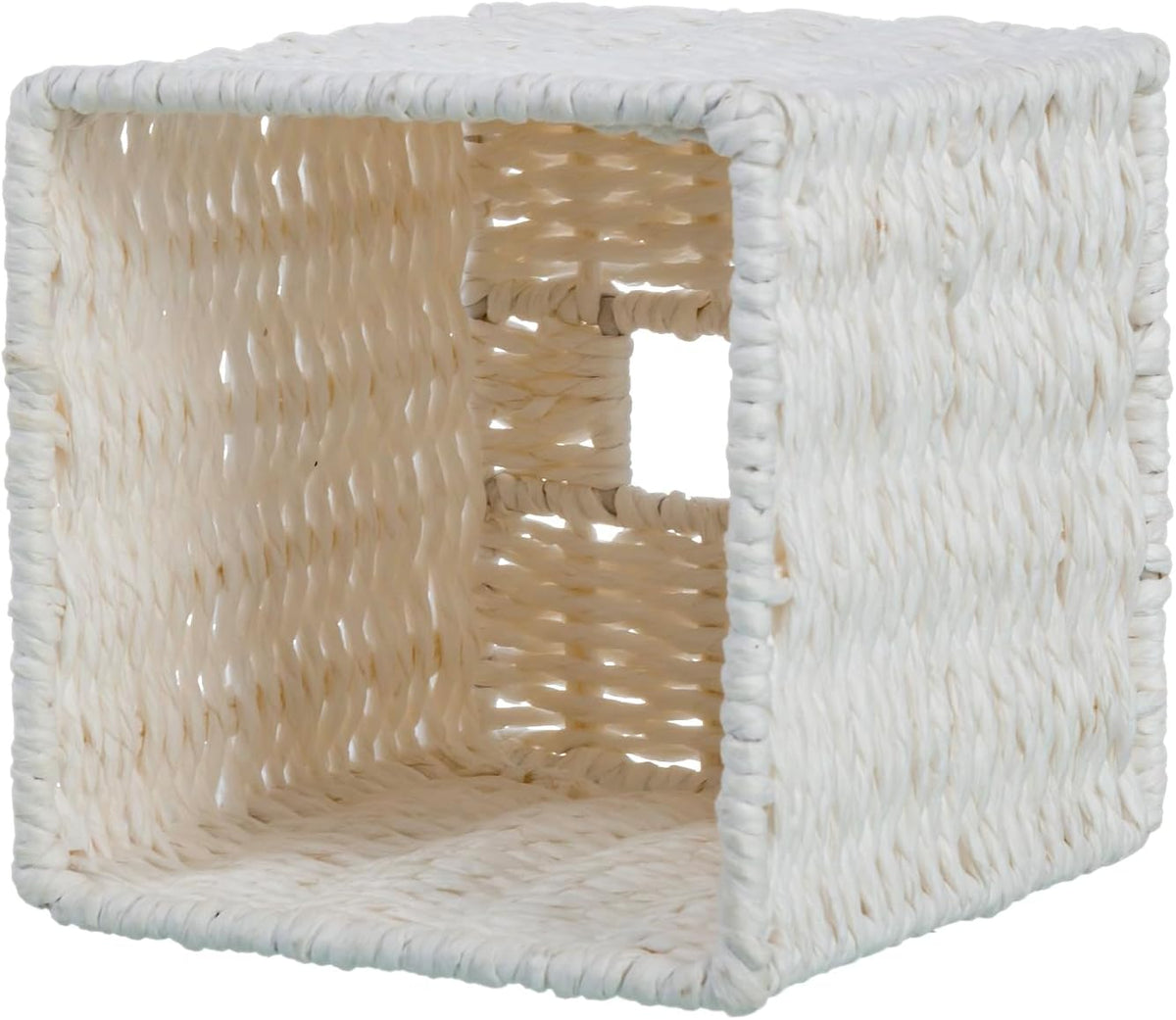MyGift Decorative White Woven Square Tissue Box Holder with Easy Open Refill Bottom, Bathroom Decor Facial Tissues Cover with Sturdy Paper Rope Material