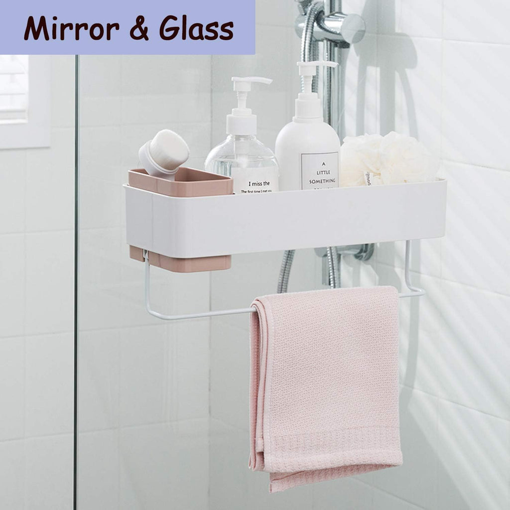 Adhesive Bathroom Wall Caddy, Bathroom Shower Organizer Hanging Shelves No Drilling Shampoo Holder Pink