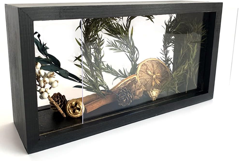 Shadow Box Frame,Wooden Double-Sided High-Definition Plexiglass Storage Box, DIY Display Box, Suitable for Dried Flowers, Specimens, Handicrafts, Baby Souvenirs and Photos (Black)