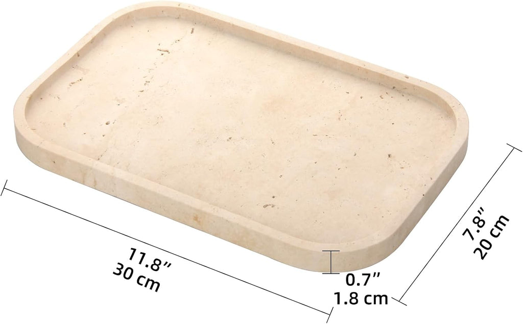 Marble Bathroom Vanity Decorative Tray, Light Travertine, 12 * 8 * 0.8