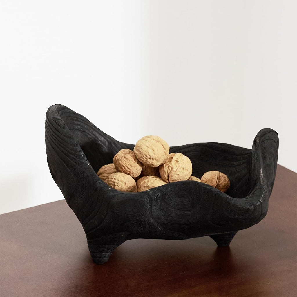 DN DECONATION Oak Wood Black Decorative Bowl, 9.25x5.51 Inch Small Bowl