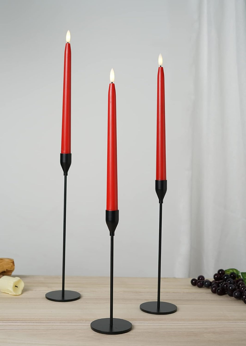 Stmarry Red Flameless Taper Candles with Remote Control - 11 Inch LED Candlesticks Battery Operated, Realistic 3D Flame with Wick, Timer, Christmas Decor - Set of 6