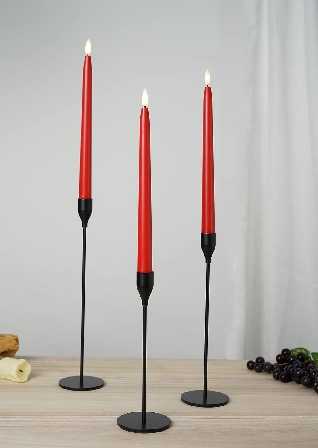 Stmarry Red Flameless Taper Candles with Remote Control - 11 Inch LED Candlesticks Battery Operated, Realistic 3D Flame with Wick, Timer, Christmas Decor - Set of 6