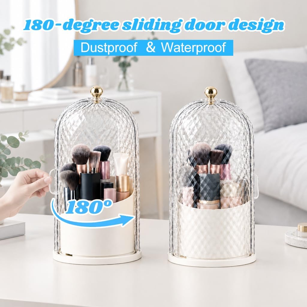 3 Slots Rotating Toothbrush Holder with Cover for Bathroom Countertop