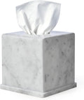 Natural Marble Tissue Box Cover, Carrara White Tissue Organizer