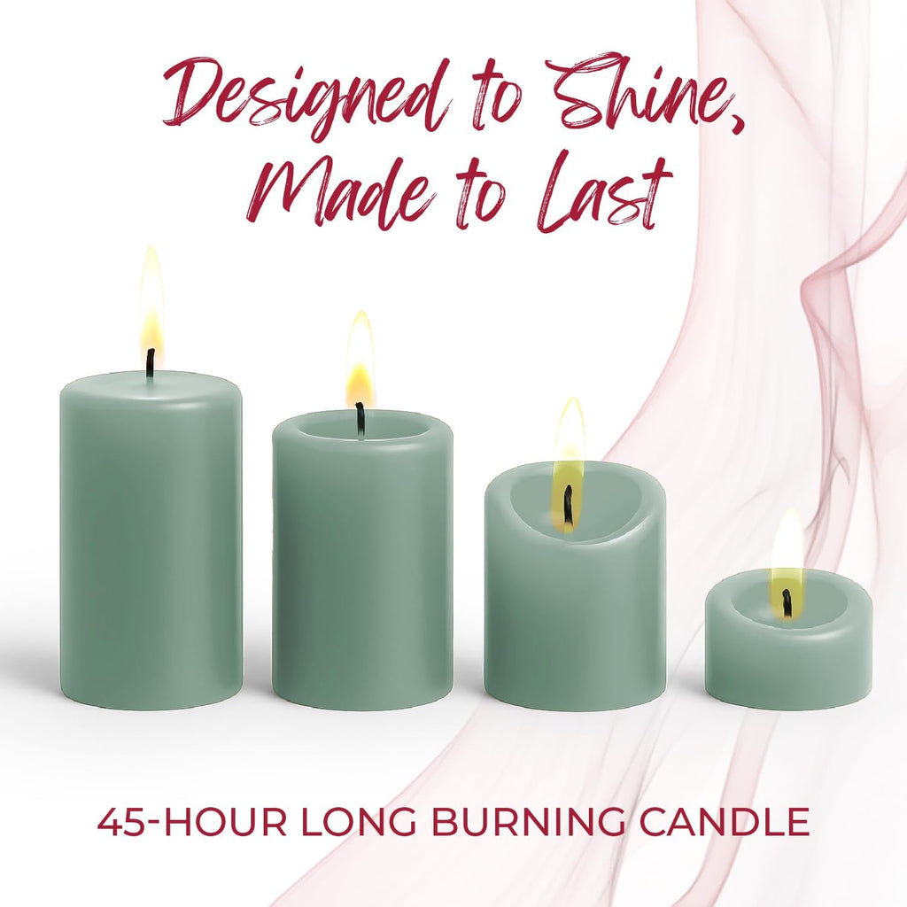 Biedermann & Sons Seafoam Green Pillar Candles (6 Pack), 4 Inch Tall 3 Inch Wide Round, Unscented Paraffin Wax, Approx 40 to 45 Hour Burn, Dripless Candles for Centerpieces