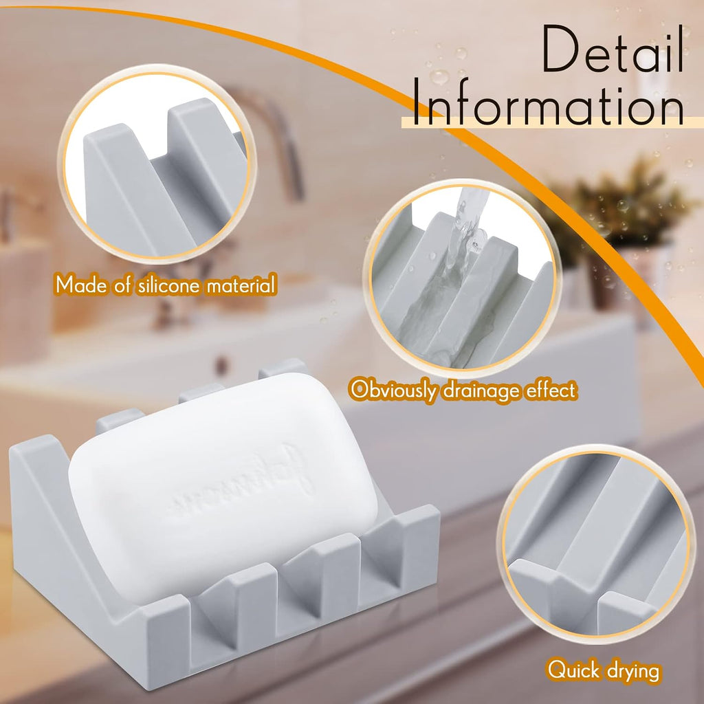 Cunhill 2 Pieces Soap Dish, Silicone, Light Grey