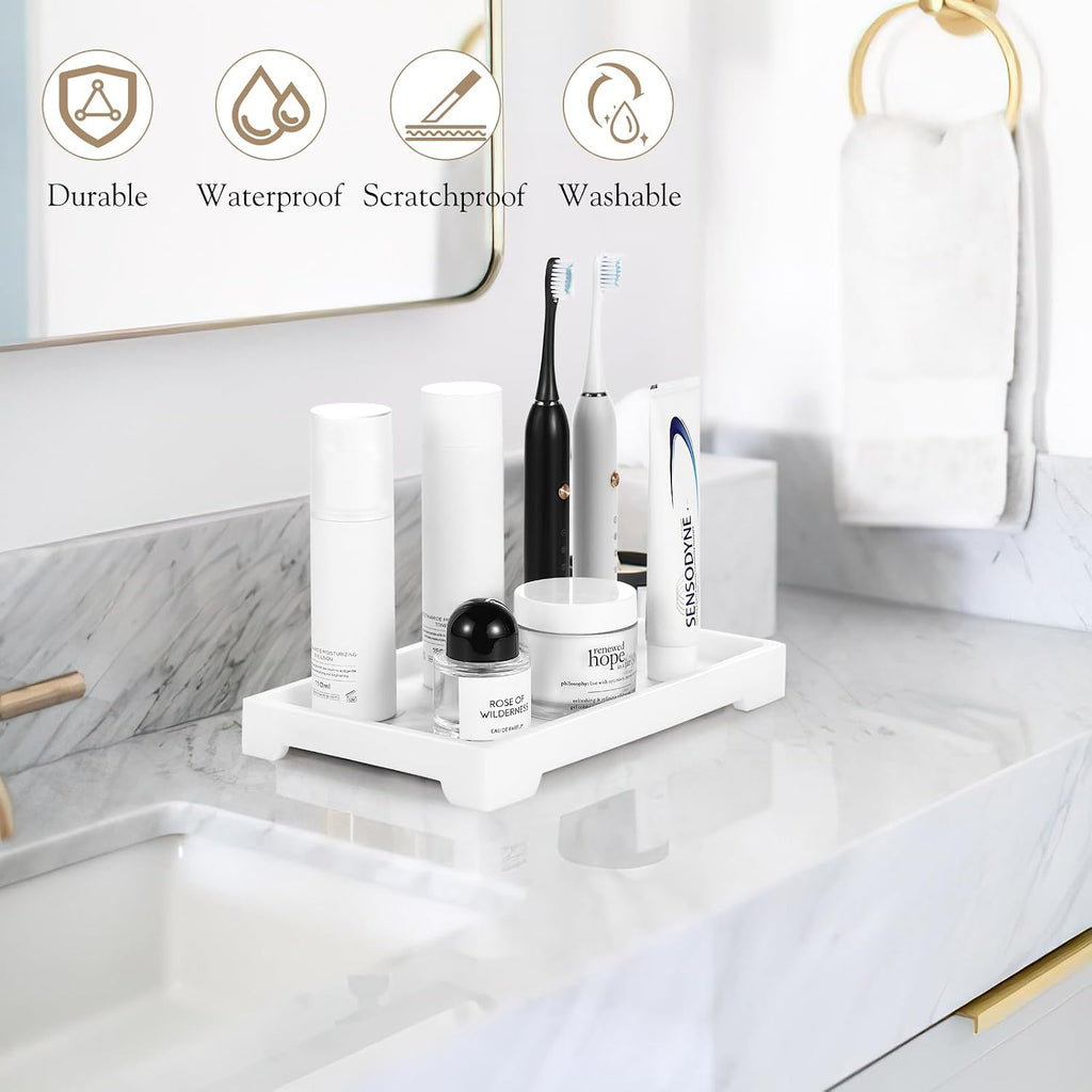 Luxspire Marble Tray for Soap Dispenser Perfume Jewelry, M, Marble White