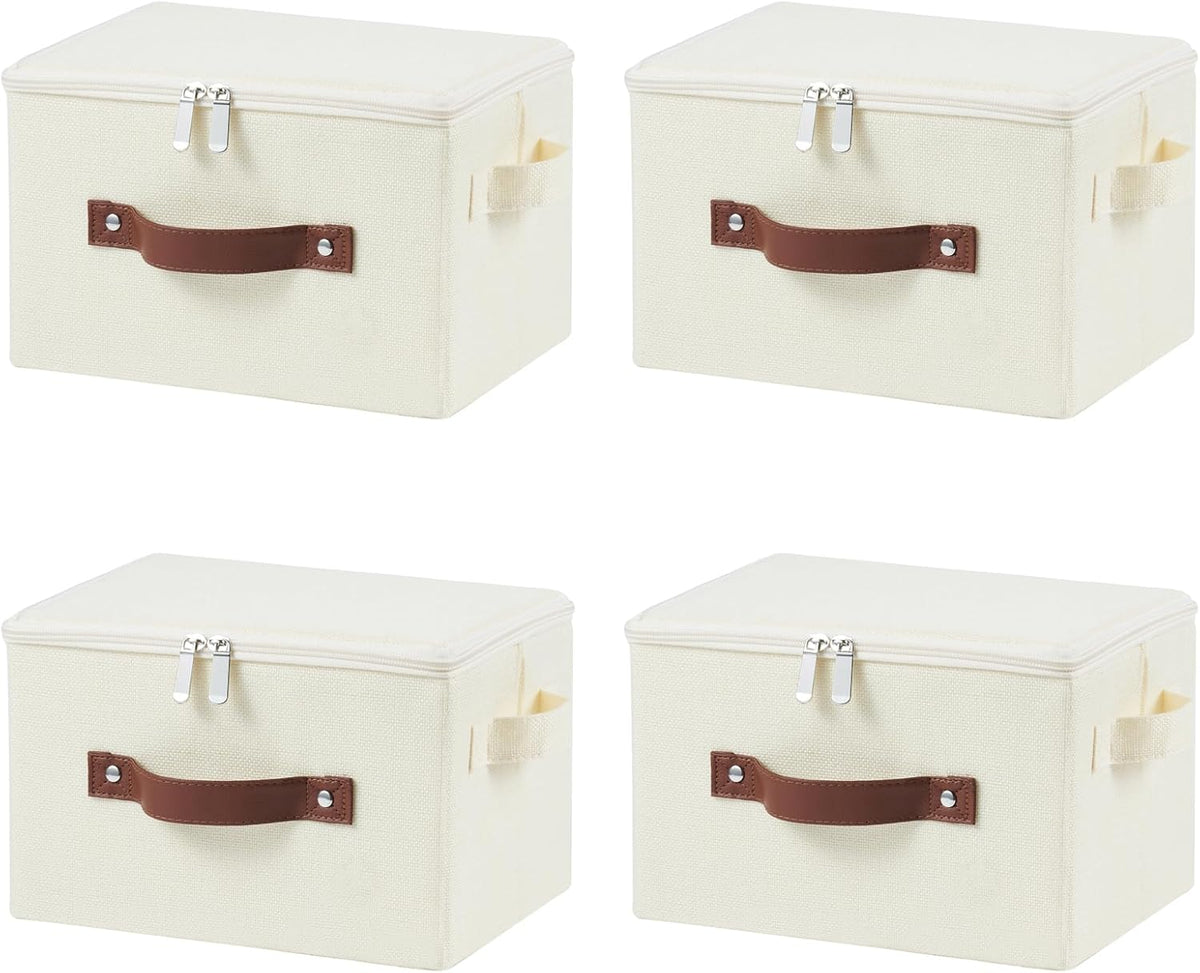 4PCS Storage Bins with Zipper Lids Decorative Lidded Basket Box