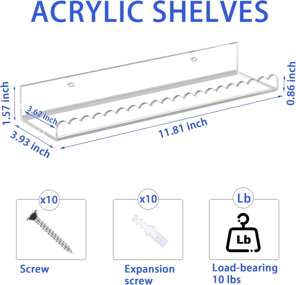 4Pack 12 Inch Clear Scalloped Acrylic Floating Wall Shelves