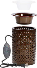 ASAWASA Ceramic Wax Melt Warmer with Timer and Silicone Dish （Dark Brown）