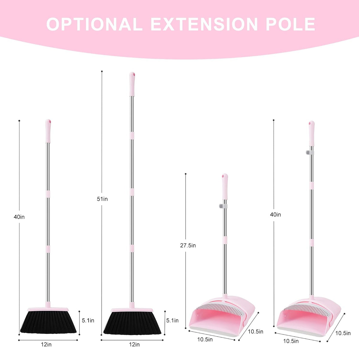 Broom with Dustpan Combo Set for Home, 52-in Long Adjustable Handle Angle Broom and Dustpan Set with Dustpan Comb Teeth for Sweeping Pet Hair Food Dirt Kitchen