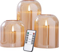 volnyus Gold Glass Flameless Candles with Remote Battery Operated Flickering LED Pillar Candles Real Wax 3D Wick Φ4 H 4" 5" 6"