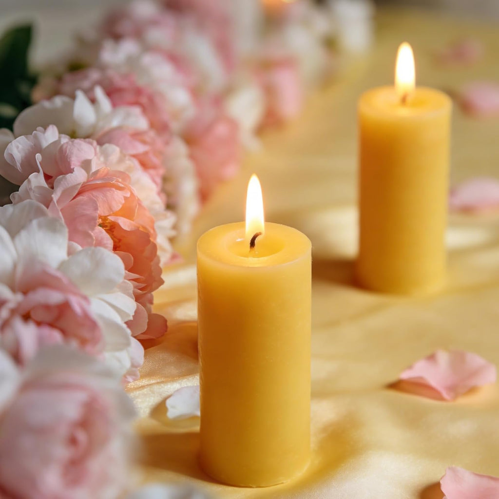 12 Pack 2 inch Thick Natural Beeswax Pillar Candle, 4 inch Tall - Yellow