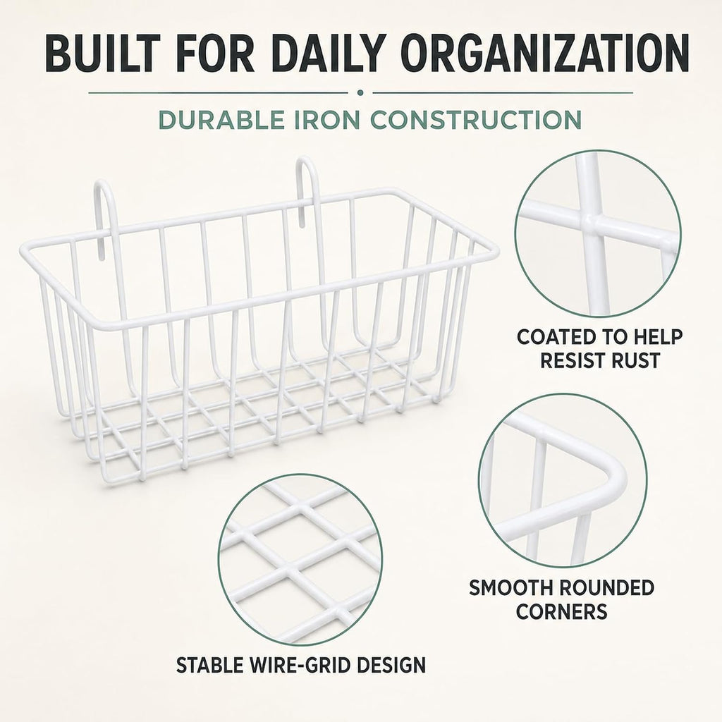 10 Pack Wall Grid Panel Hanging Wire Basket, Metal Wall Storage and Display Basket, Grid Wall Storage Basket for Kitchen, Home Decor Supplies - White (9x3.9x3in)