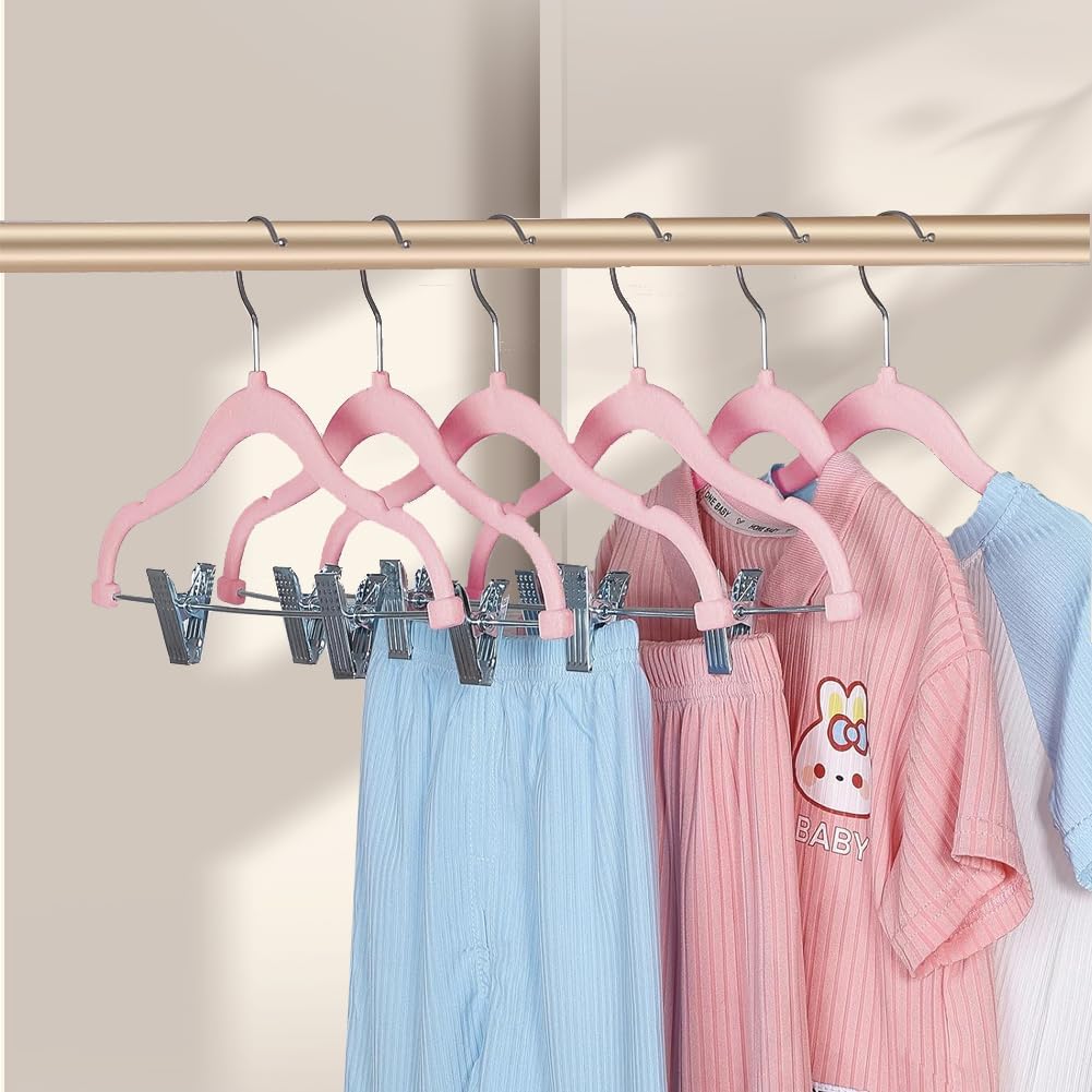 Stormix Baby Velvet Hangers with Clips Non-Slip Pink 14 Pack 11.8 inches