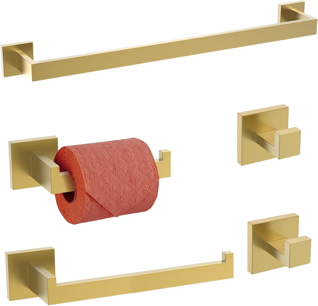 TURS 5-Pieces Bathroom Hardware Accessories Set Stainless Steel Brushed Gold Towel Bar Holder Sets, Wall Mounted,Q7LSJ-P5