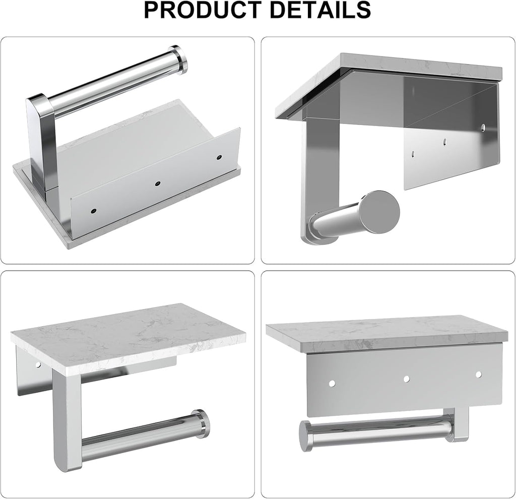 Chrome Toilet Paper Holder with Marble Shelf Tissue Roll Holder