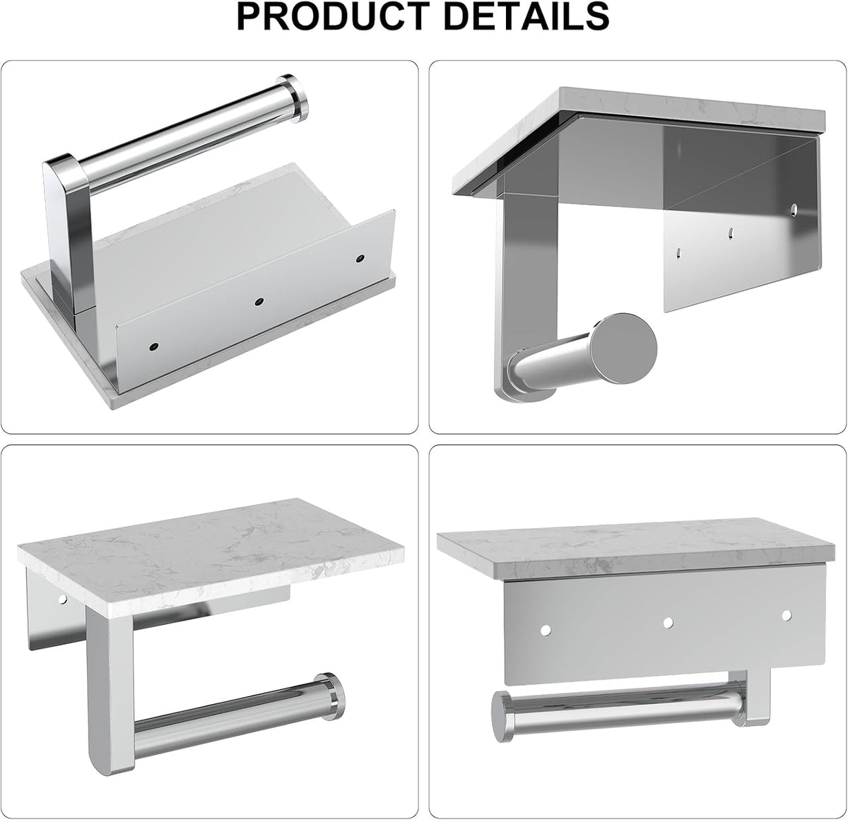 Chrome Toilet Paper Holder with Marble Shelf Tissue Roll Holder