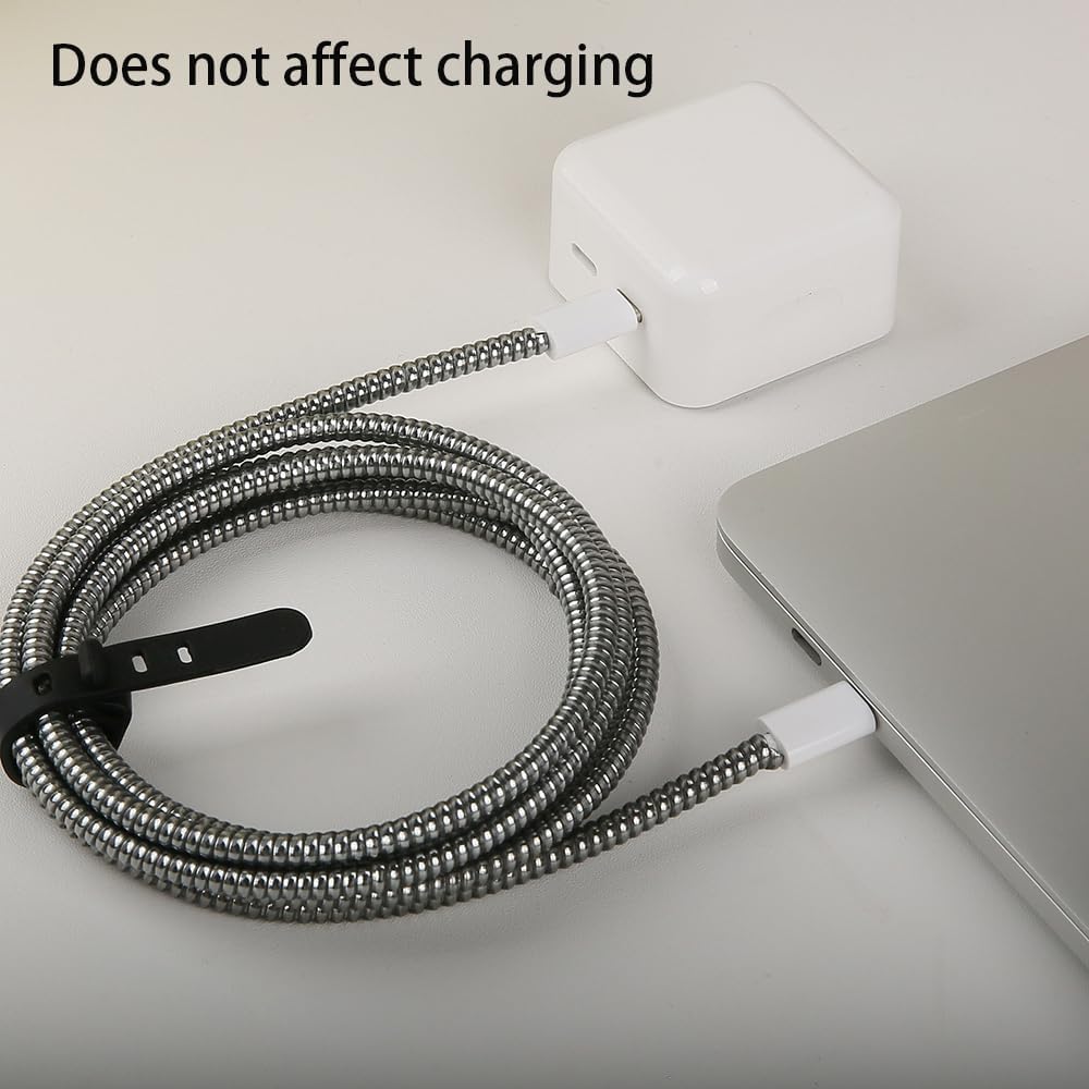 4.8M(15.75FT) Spiral Cable Protector, Multicolor Suitable for Most Phone/Pad/Laptop USB Wire Cord Savers Protection Cover Anti-Break Wrap Charger Data Line Cables Sleeves, Laser Black