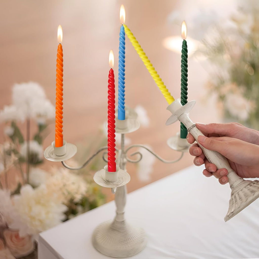 10 Inch Rainbow Spiral Taper Candles for Home Decoration, 12 Pack 6-Color Candlesticks for Dinner Party Wedding Holiday