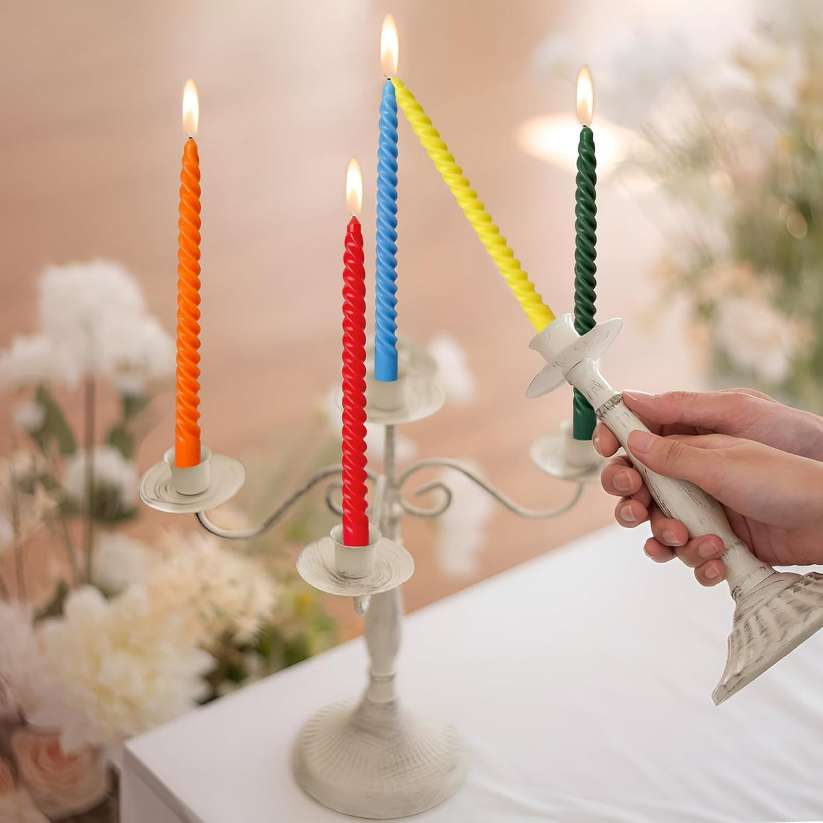 10 Inch Rainbow Spiral Taper Candles for Home Decoration, 12 Pack 6-Color Candlesticks for Dinner Party Wedding Holiday