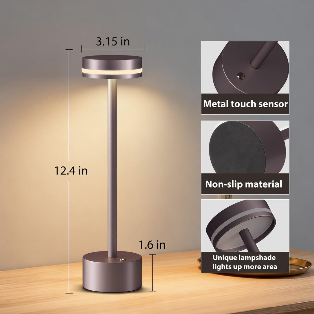 Rechargeable Cordless Table Lamp Brown Touch Control Dimmable