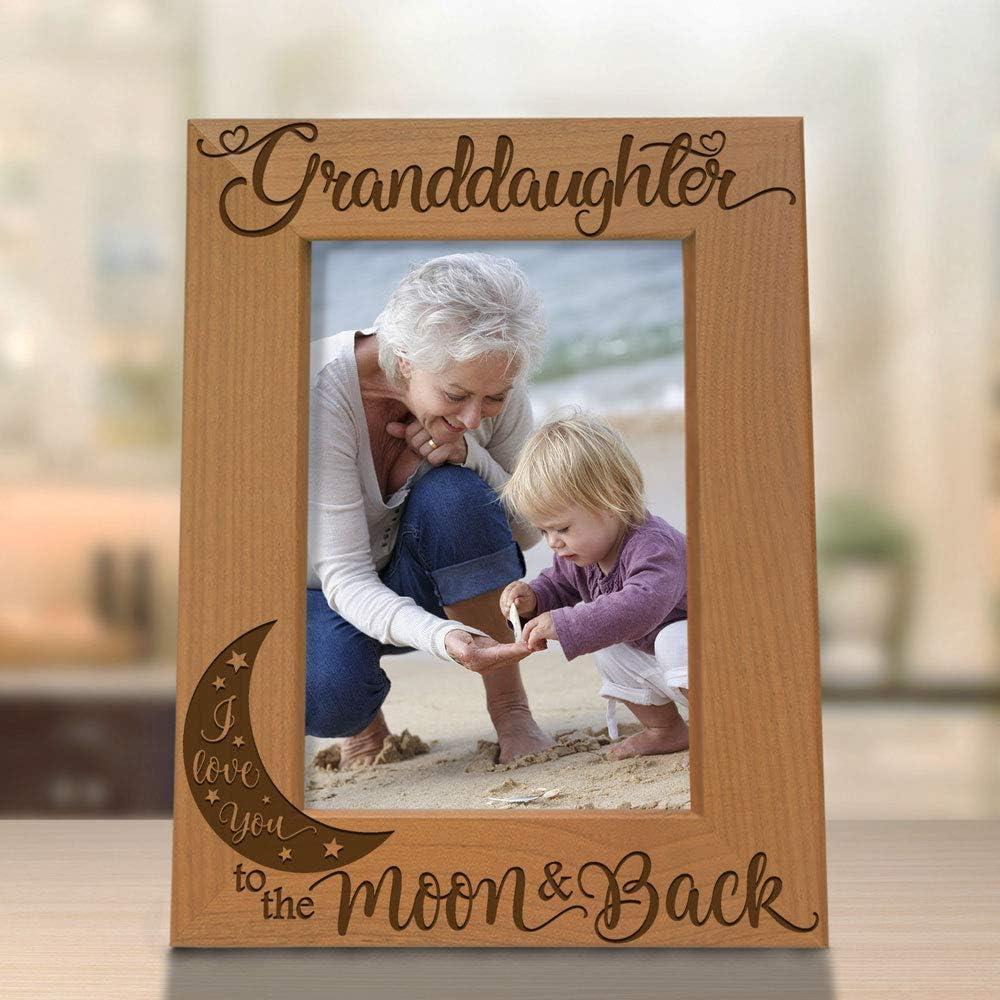 KATE POSH Granddaughter I Love You to the Moon and Back Engraved Wood Picture Frame, Grandma Grandpa Gifts, Christmas, Birthday, Mother's Day, Father's Day (4x6 Vertical)