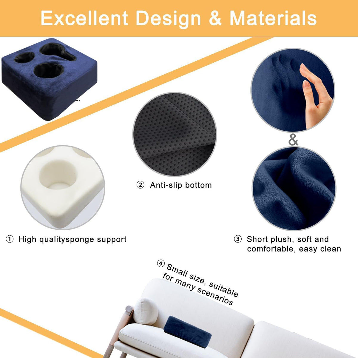 Couch Cup Holder Pillow Tray & Caddy - for Sofa, Bed, Car, Man Cave | Keep Drinks at Hand & Spill-Proof Accessories for New Parents, Camping, Park, Boat, Beach - Navy Blue