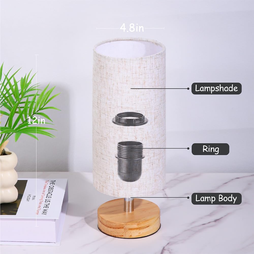 Bedside Table Lamps, Table Lamp for Bedroom, Lamps for Night Stands with Linen Lampshades, Small Table Lamp for Living Room, Office (Bulb Excluded) (Wood)