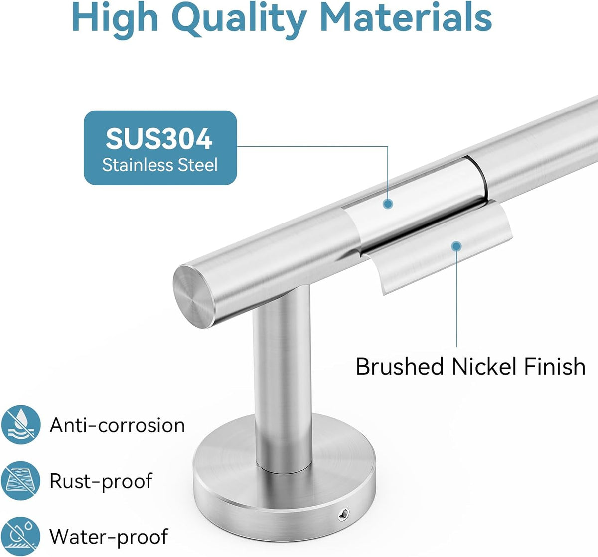 Brushed Nickel Towel Bar, 24 Inch Towel Rack for Bathroom Wall-Mounted