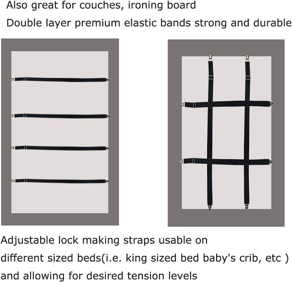 Long Bed Sheet Clips,Adjustable Bed Fitted Sheets Mattress Holder Straps Suspender Fastener,4 Pieces (White)