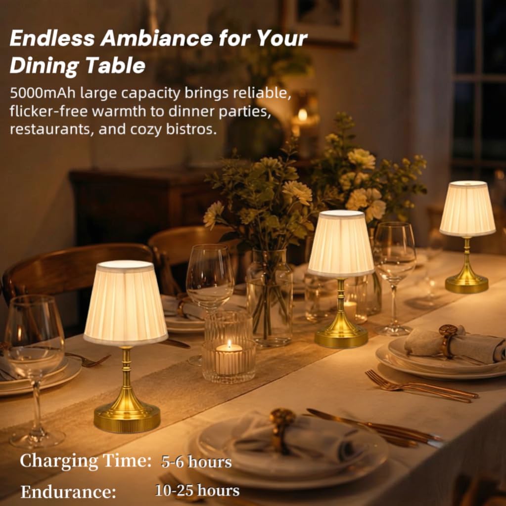 Gold Small Cordless Table Lamp Rechargeable,Mini Lamp - Kitchen Countertop