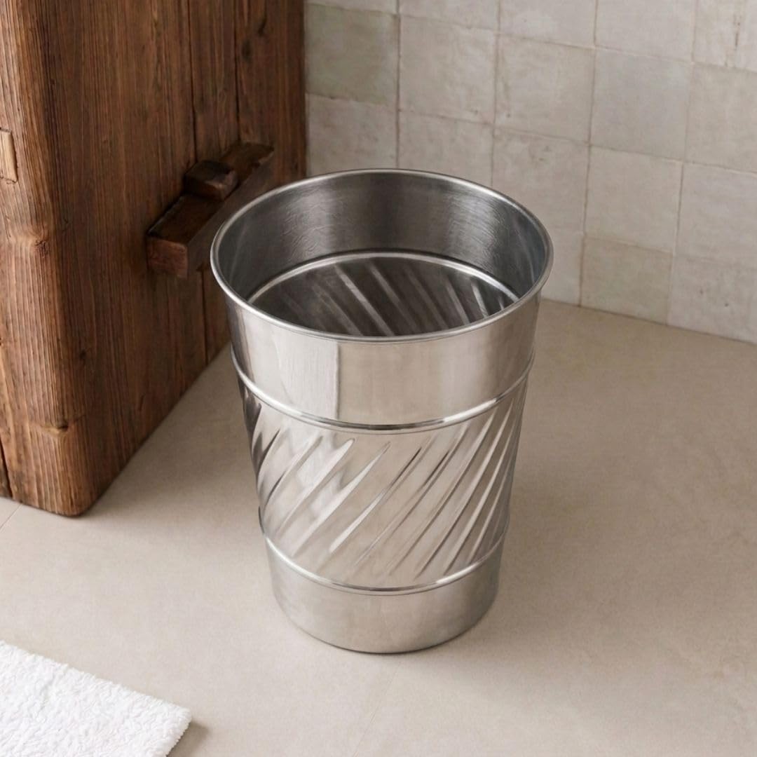 Monarch Abode Metal Bathroom Trash Can – Waste Basket for Bedroom, Office Desk, & Dorm, Handcrafted Wave Embossed, Durable Decorative Nickel Chrome Small Trash Can Bathroom Garbage Bin Wastebasket