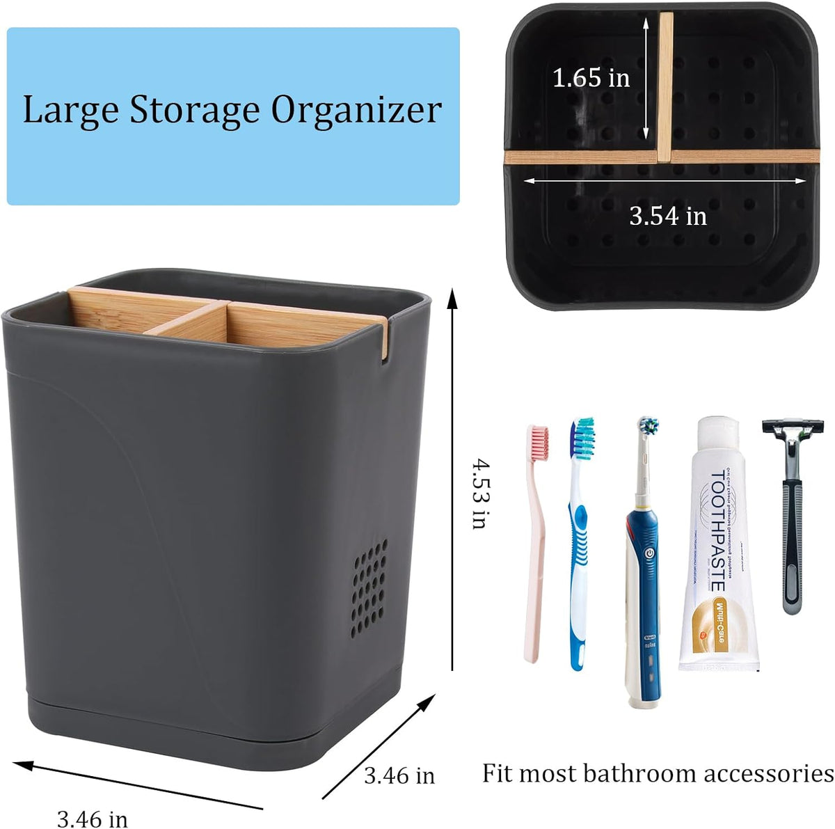 Electric Toothbrush Holder Tooth Brush and Toothpaste Organizer, Cool Grey