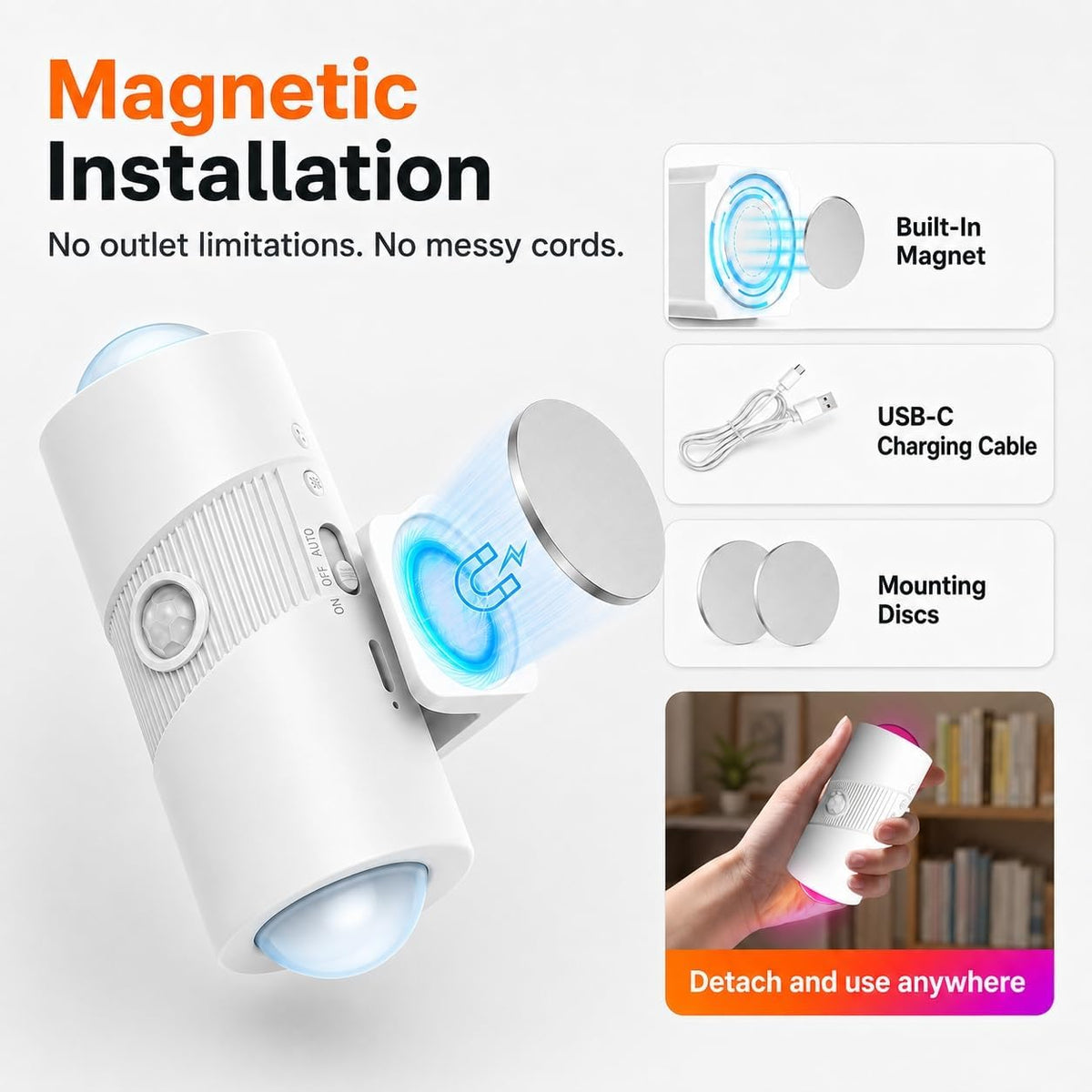 2 Pack Motion Sensor Night Lights, 8 Colors, 4 Brightness Levels