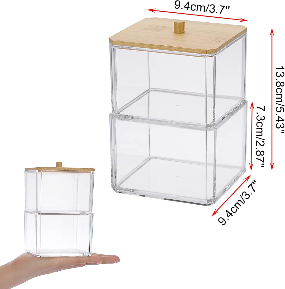 Hipiwe Clear Q-tip Dispenser Holder Acrylic Bathroom Containers, 2-Tier