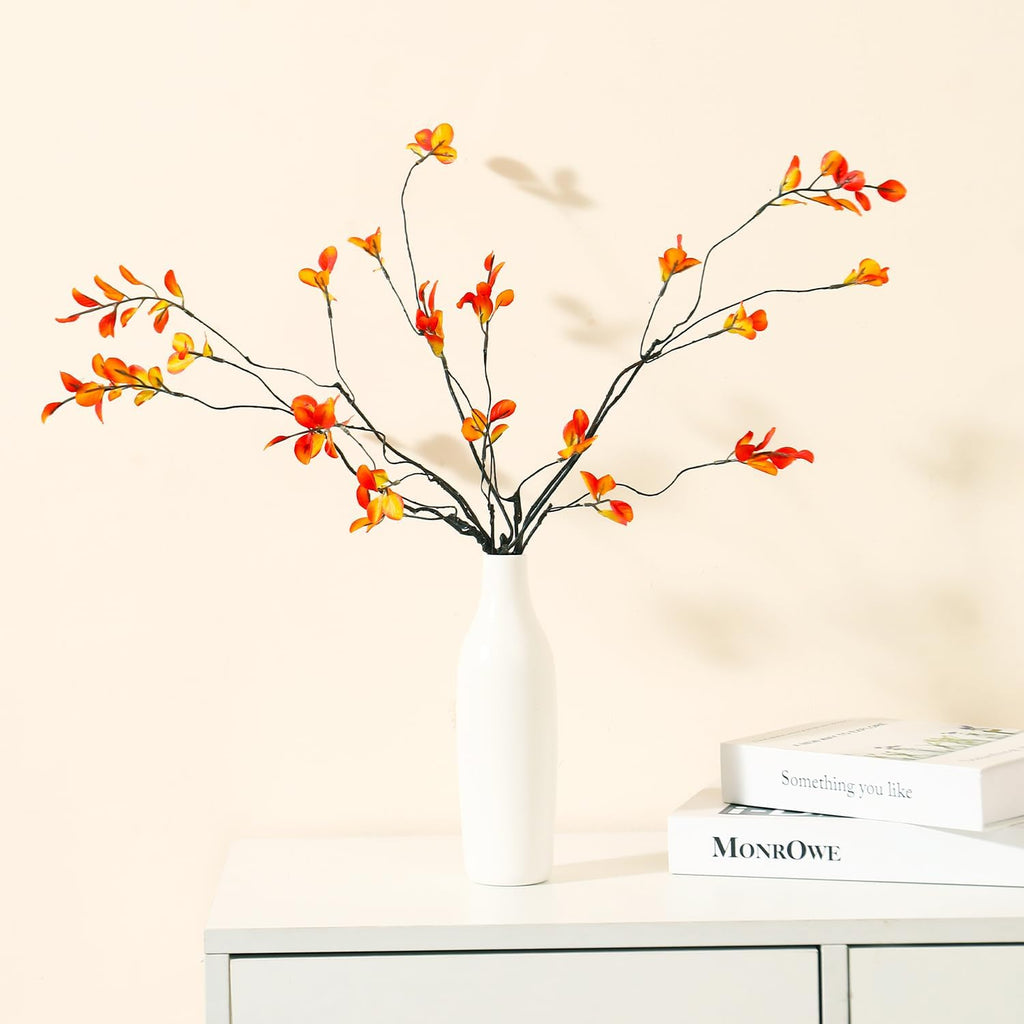 5Pcs Fall Stems Artificial Ficus Branches with Vases,Fall Faux Eucalyptus Stems in Flower Vase,Yellow Fake Plant leaves for Thanksgiving Autumn Home Bedroom Decor Centerpiece Table Decoration