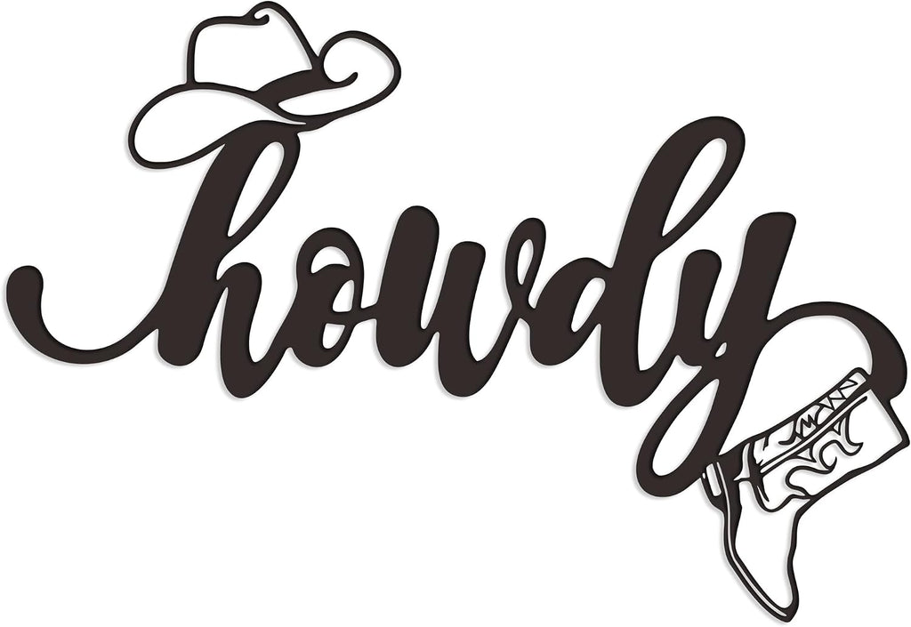 Rajukit Metal Howdy Sign Wall Art Cowboy Hat Boot Decor Home Office